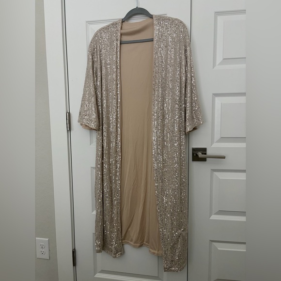 Tops - Sequin Long Kimono Cardigan